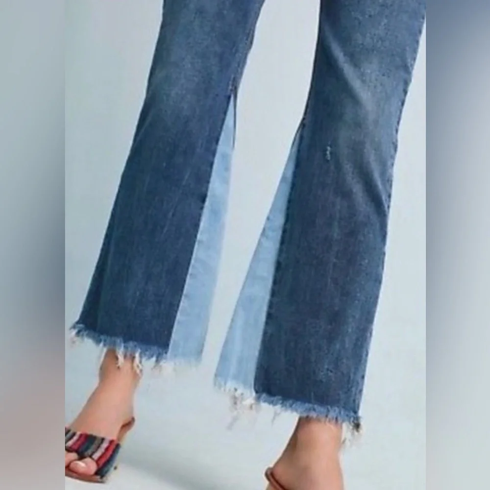 Anthropologie Pilcro and the Letterpress High Rise Two Tone Flare Crop Jeans 28